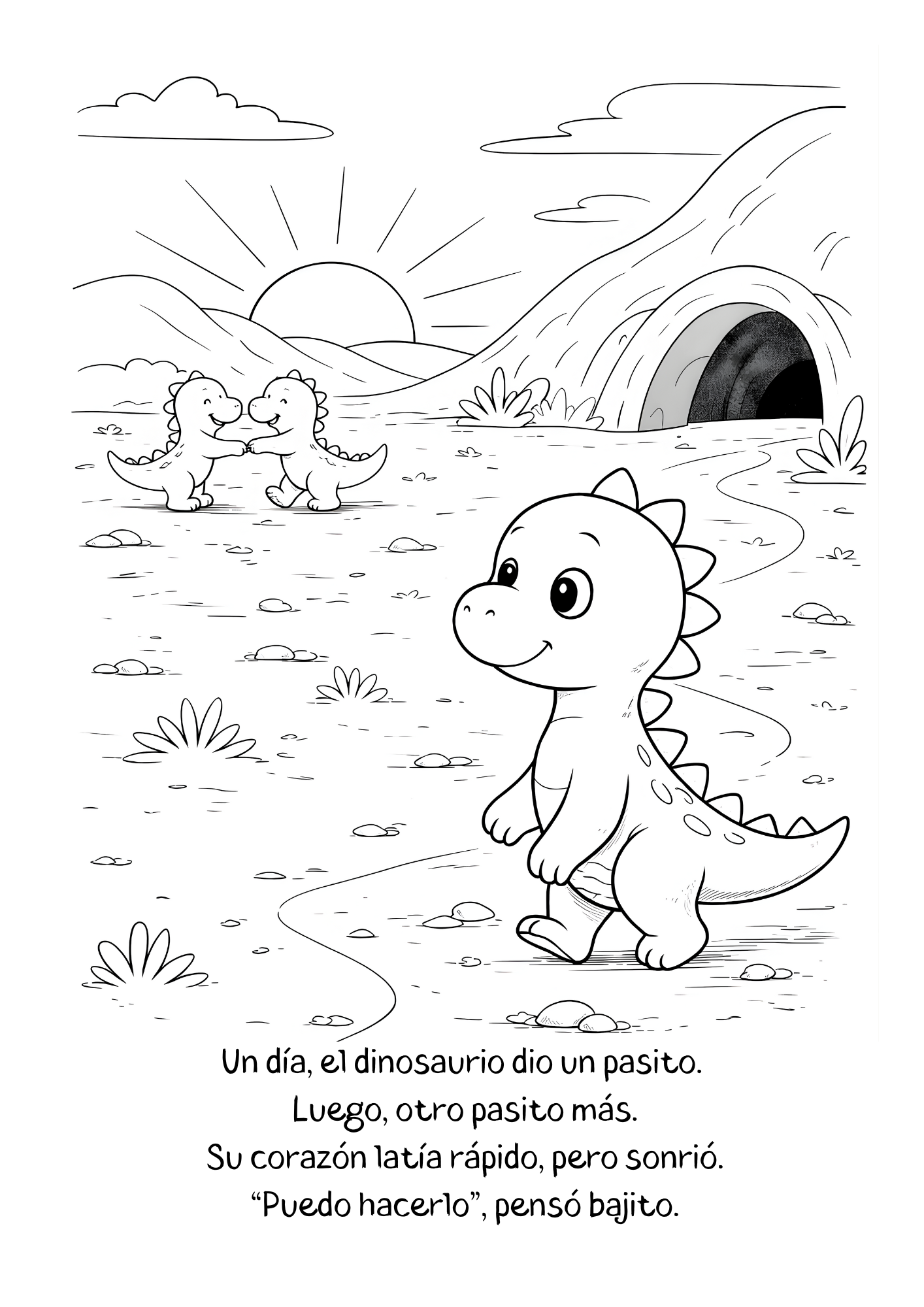 Book for Coloring / El Pequeño Dinosaurio y su Primer Gran Paso / En Español